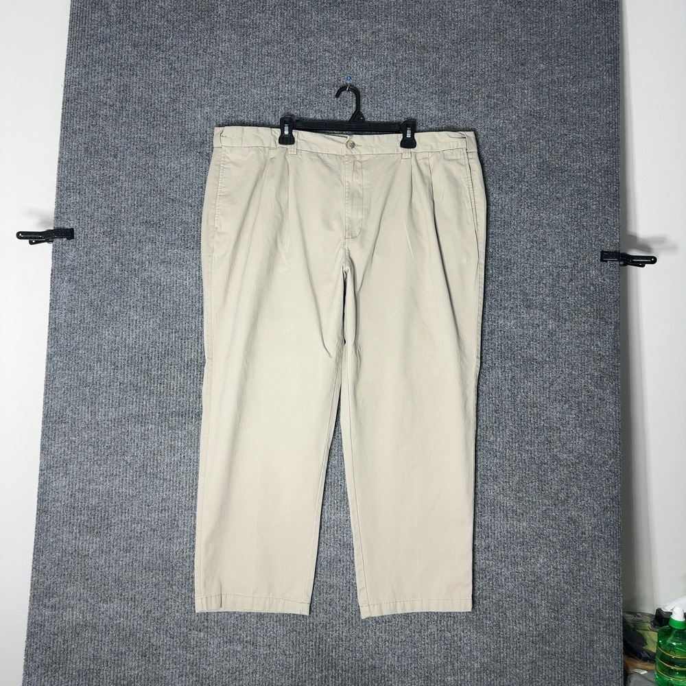 HB Chino Pants Mens 46‎ Beige Pleated Cotton Trousers Khaki 46/30